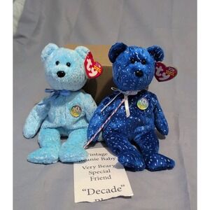 NEW TY Beanie Baby DECADE Lot Of 2 the Light Blue and Dark Blue Bears 8.5 inches